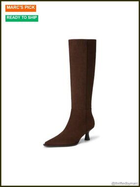 Kitten Heel Knee High Boots Pointy Toe Zip Up Tall Boots